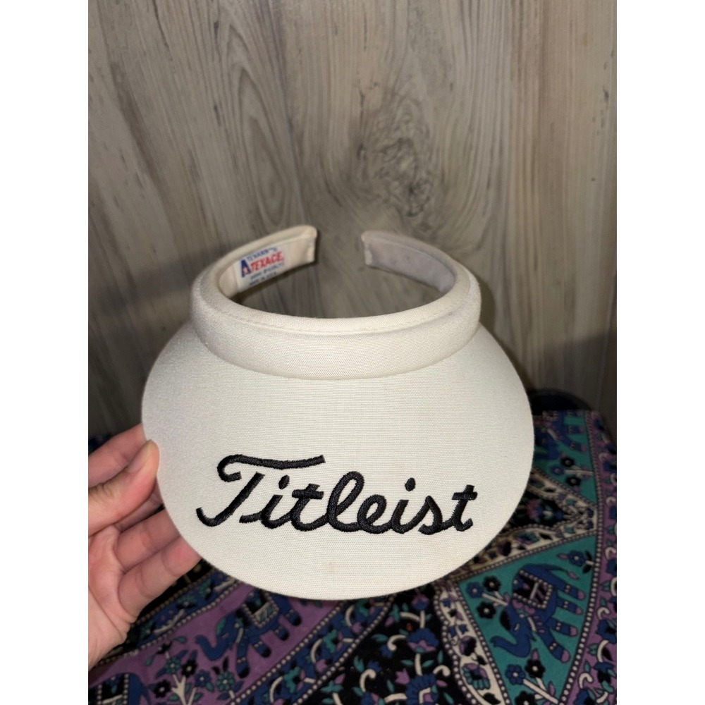 Vintage Titleist Golf Visor White Texace Clip On Hat Made in USA Black Logo